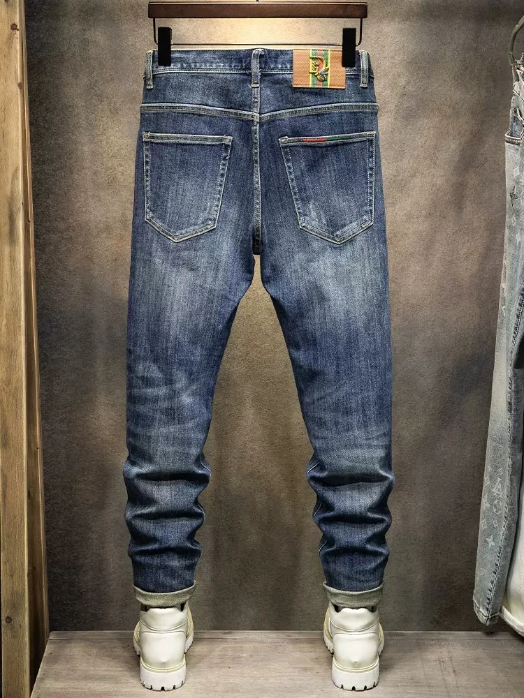 Newly Designer Fashion Men Jeans High Quality Retro Blue Elastic Slim Fit Vintage Jeans Men Trousers Casual Denim Pants Hombre