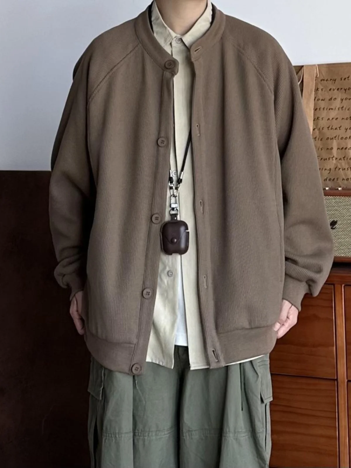 

Мужская свободная посадка в стиле ретро в японском стиле, цветная куртка Henley Jaet, удобная осенняя верхняя одежда, длинный све против морщин