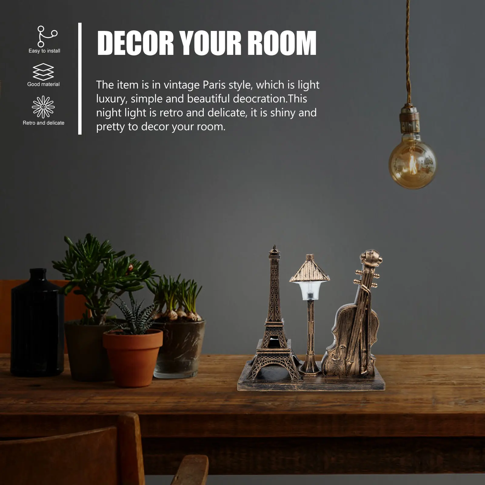 Vintage Eiffel Tower Night Light Retro Desktop Lamp Decorative Light for Bedroom Desk Home Office Aesthetic Photo Prop