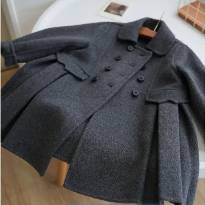 Korean Version of Girls Autumn and Winter New Style Brown Fashion and Beautiful Keep Warm Kids Outwear Clothes