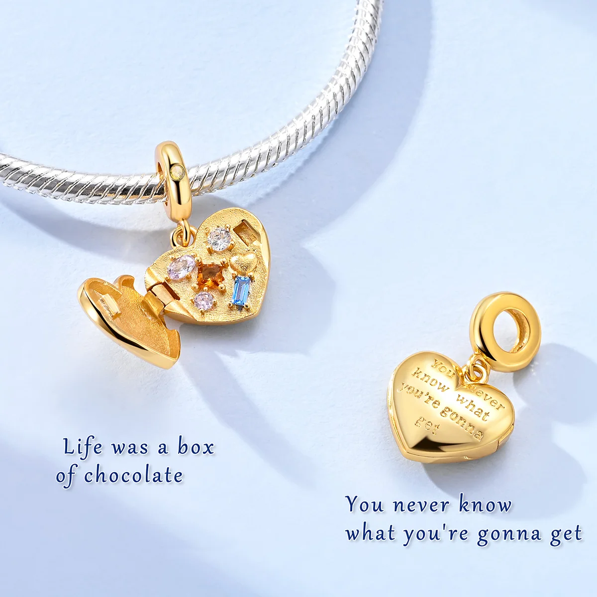 

Original 925 Sterling Silver Gold Charm Openable Heart Shape Box for Woman Fit Bracelet Bead Diy Fine Jewelry