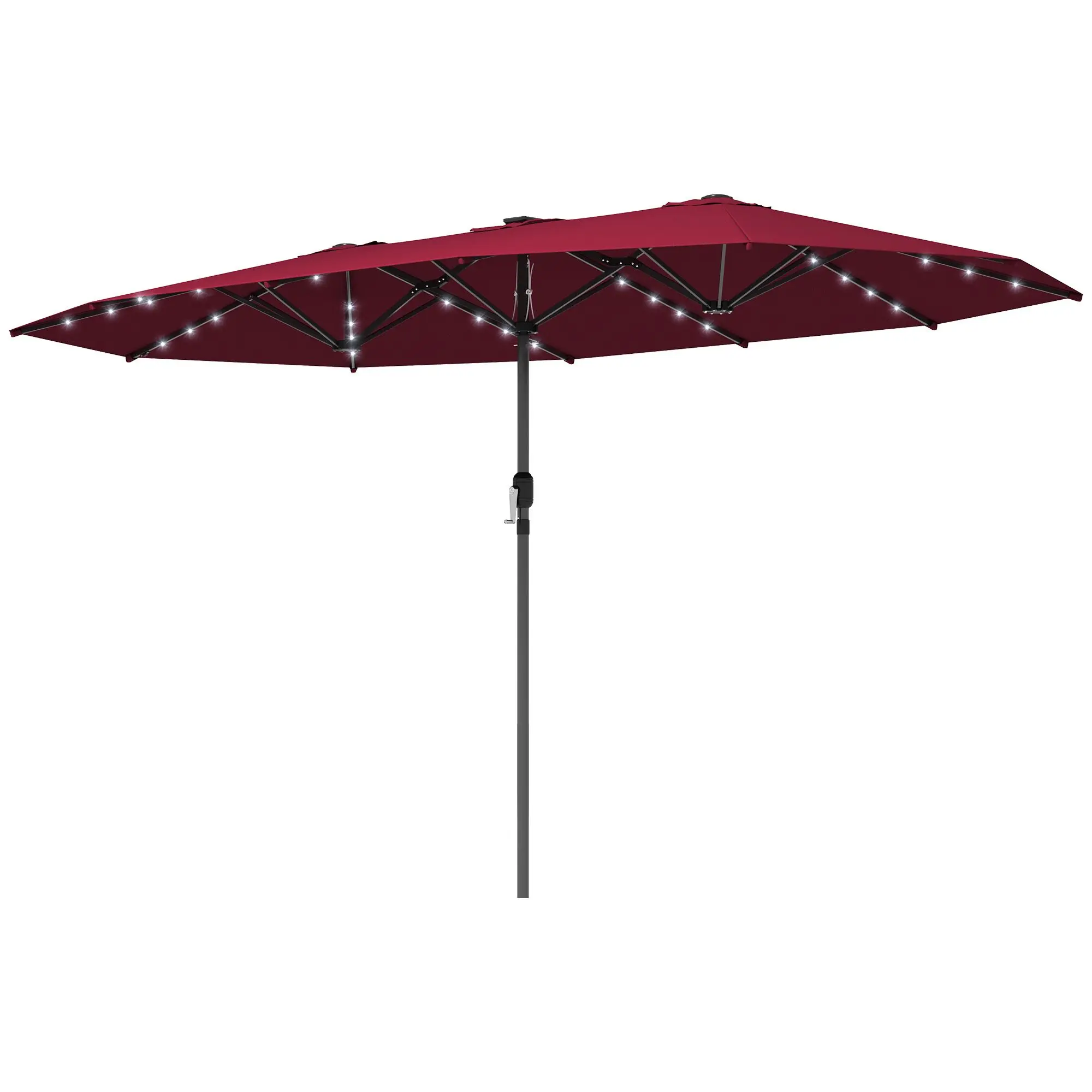 Garden Parasol, Double-Sided Sun Umbrella with LED Solar Lights, Patio Parasol for Outdoor, Wine Red