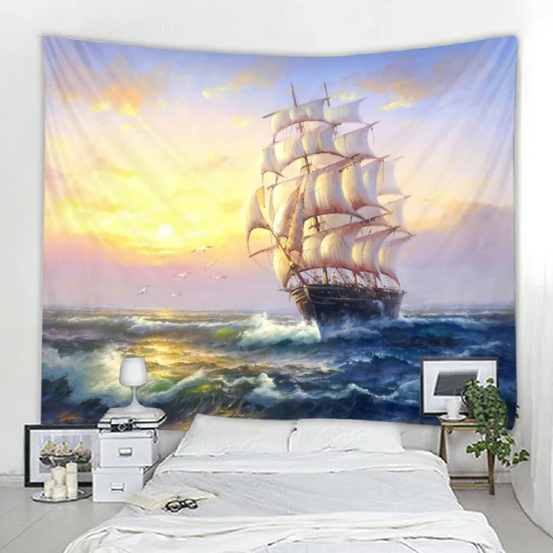 Home Decor Tapestry Nature Seascape Sailboat Decor Tapestry Wall Hanging Boho Mandala Bedroom Home Decor Tapestry