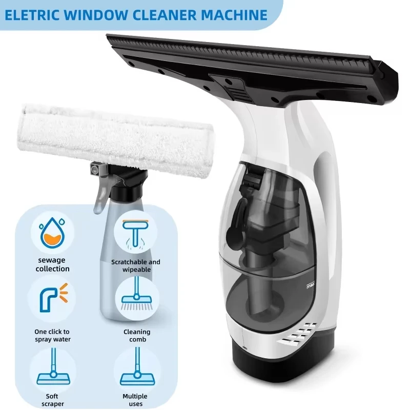 

Cordless Electric Window Cleaner Vacuum Squeegee 2200mAh Rechargeable 1.8KPA Suction with 150ml Tank Spray Bottle&Microfiber Pad