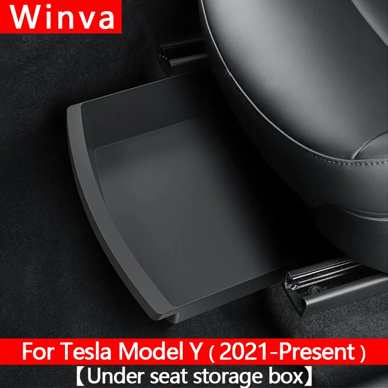 

For Tesla New Model Y 2021-2025 Juniper Front Seats Under Seat Drawer TPE Storage Box Underseat Organizer Travel Accessories
