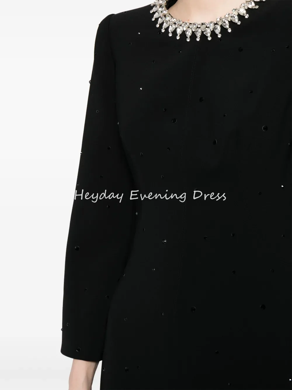 Heyday crepe a linha o pescoço até o chão vestidos de noite elegantes para mulher 2025 com miçangas mangas compridas drapeado simples vestido de baile