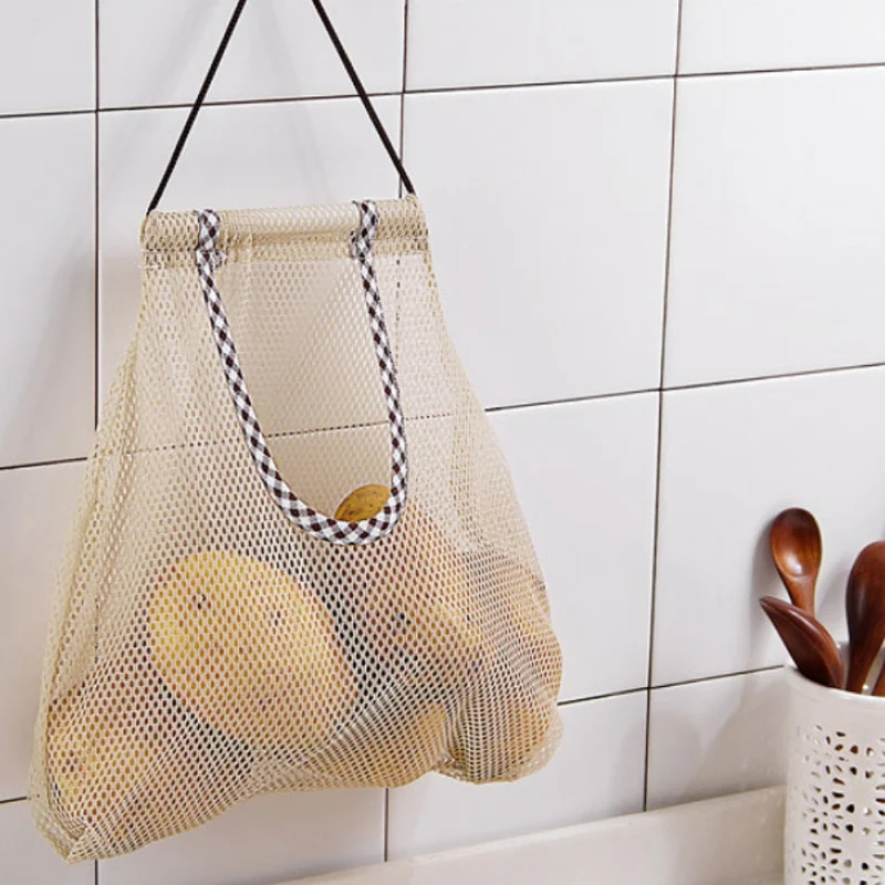 Kitchen Bag Fruit Vegetables Mesh Storage Basket Hanging Shopping Bag Reusable Large Capacity Folding Net String Organizer Bags