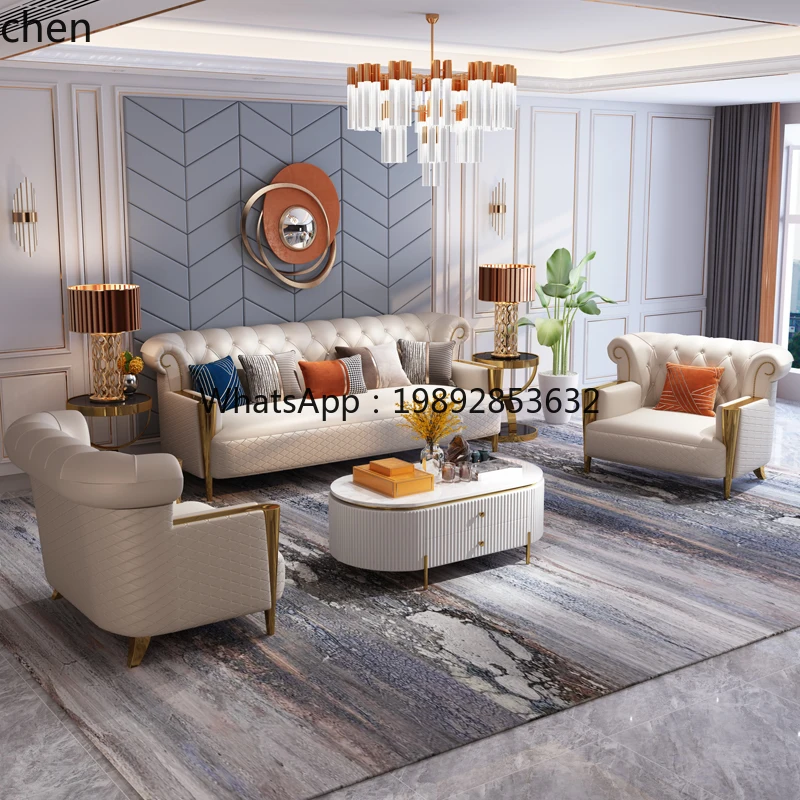 LYY-sofá ligero de cuero de lujo, pequeño apartamento, combinación de sala de estar para tres personas, simplicidad posmoderna