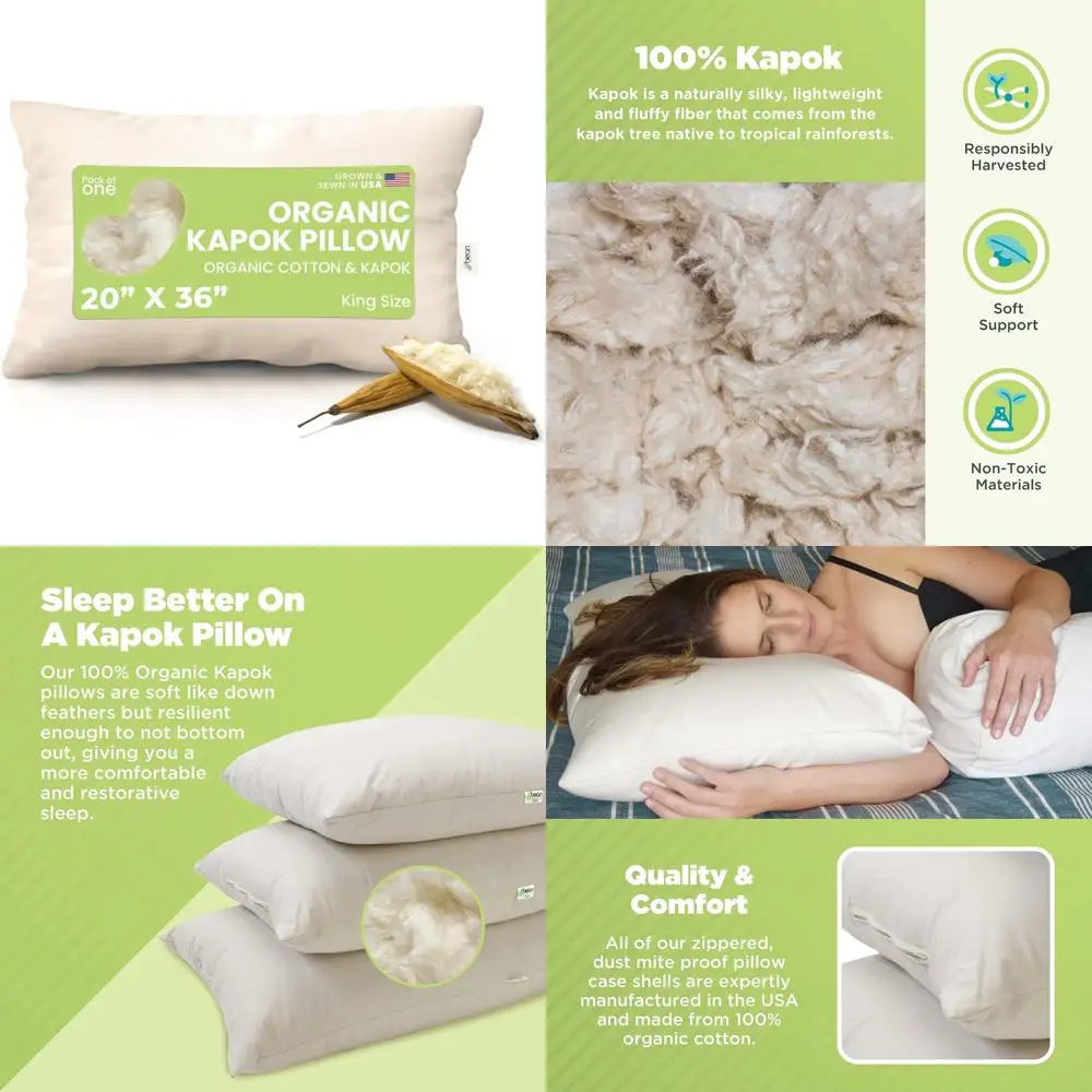 

Подушки King из органического хлопка — 20x36, дышащие, экологически чистые и прочные с мягкой опорой