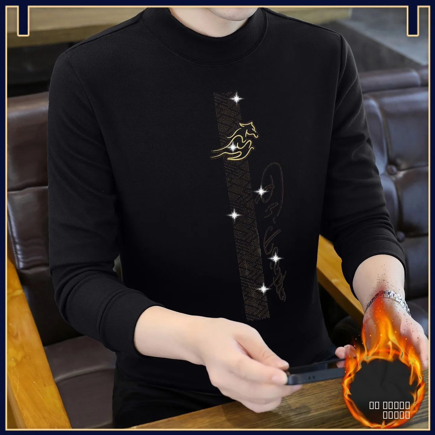 

Мужская теплая футболка с облегающей подкладкой, зимняя базовая одежда средней длины Thiened с принтом и бриллиантами, термоудерживающая осенняя одежда