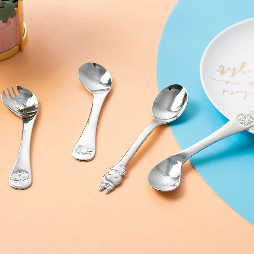 

Baby Feeding Training Spoon Stainless Steel Utensils Feeding Spoon Bent Handle Non Slip Lightweight Baby Tableware