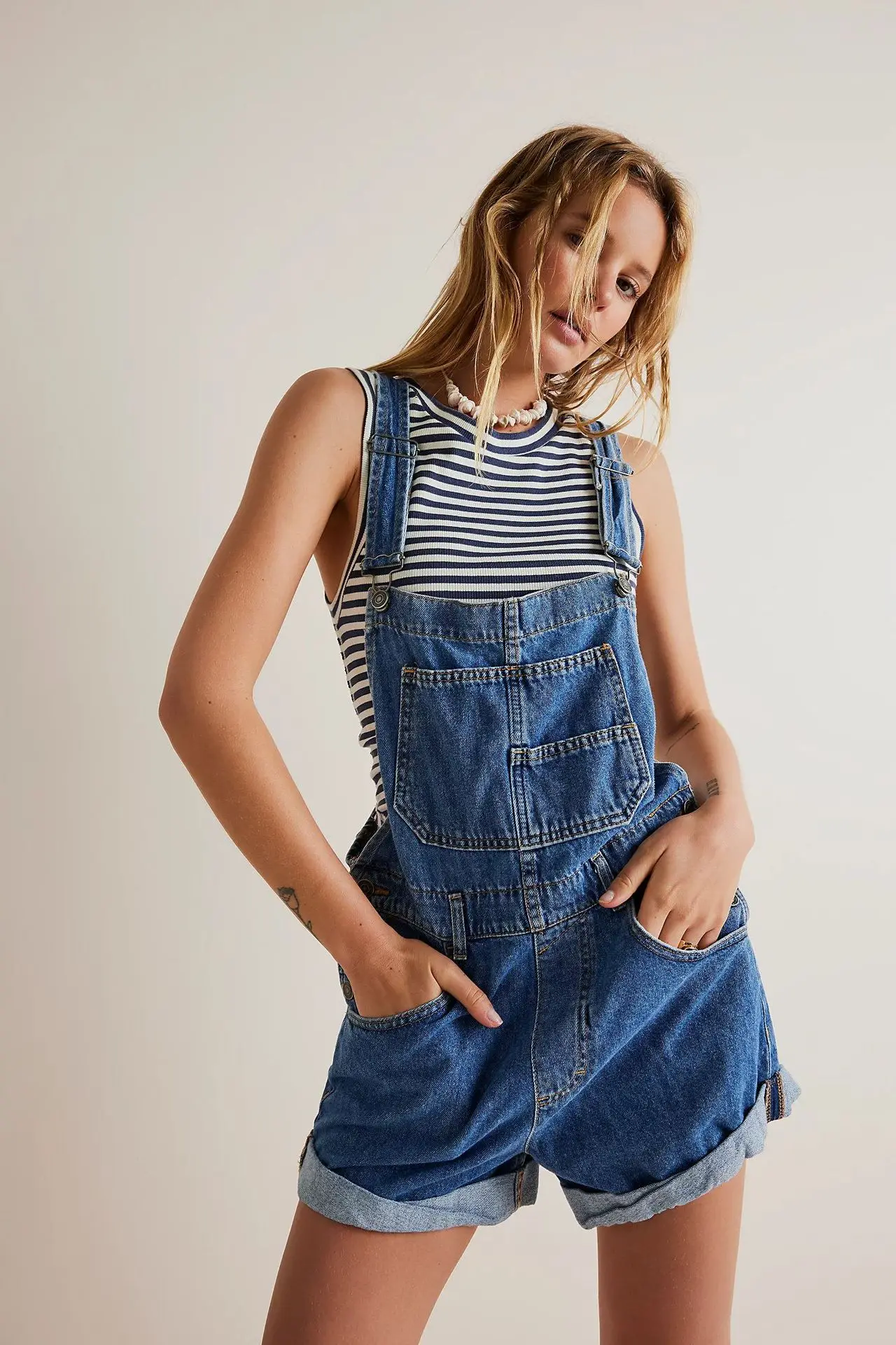 

6-Color Denim Overalls Shorts | TikTok Viral Baggy & Multi-Pocket | All-Season Styling | S-XXL f236