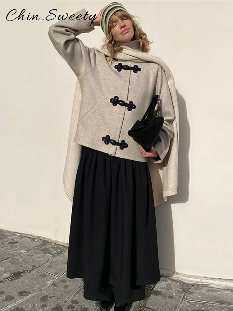 Casual Rope Knot Single Breasted Jacket Women O-neck Full Sleeve Pockets Coat Female 2025 Autumn Lady New Chinese Style Outwear