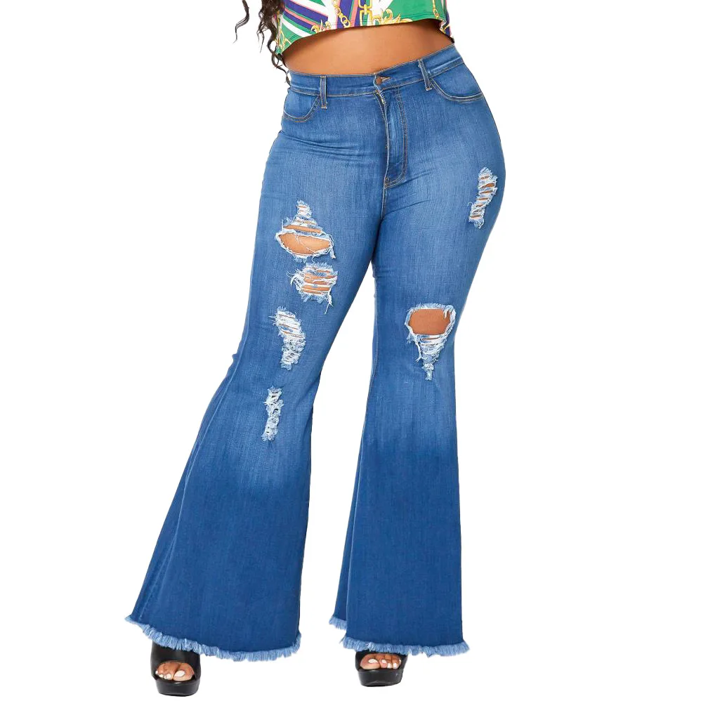 

Fashion Versatile Personality Ripped Elastic, Flared Pants baggy jeans