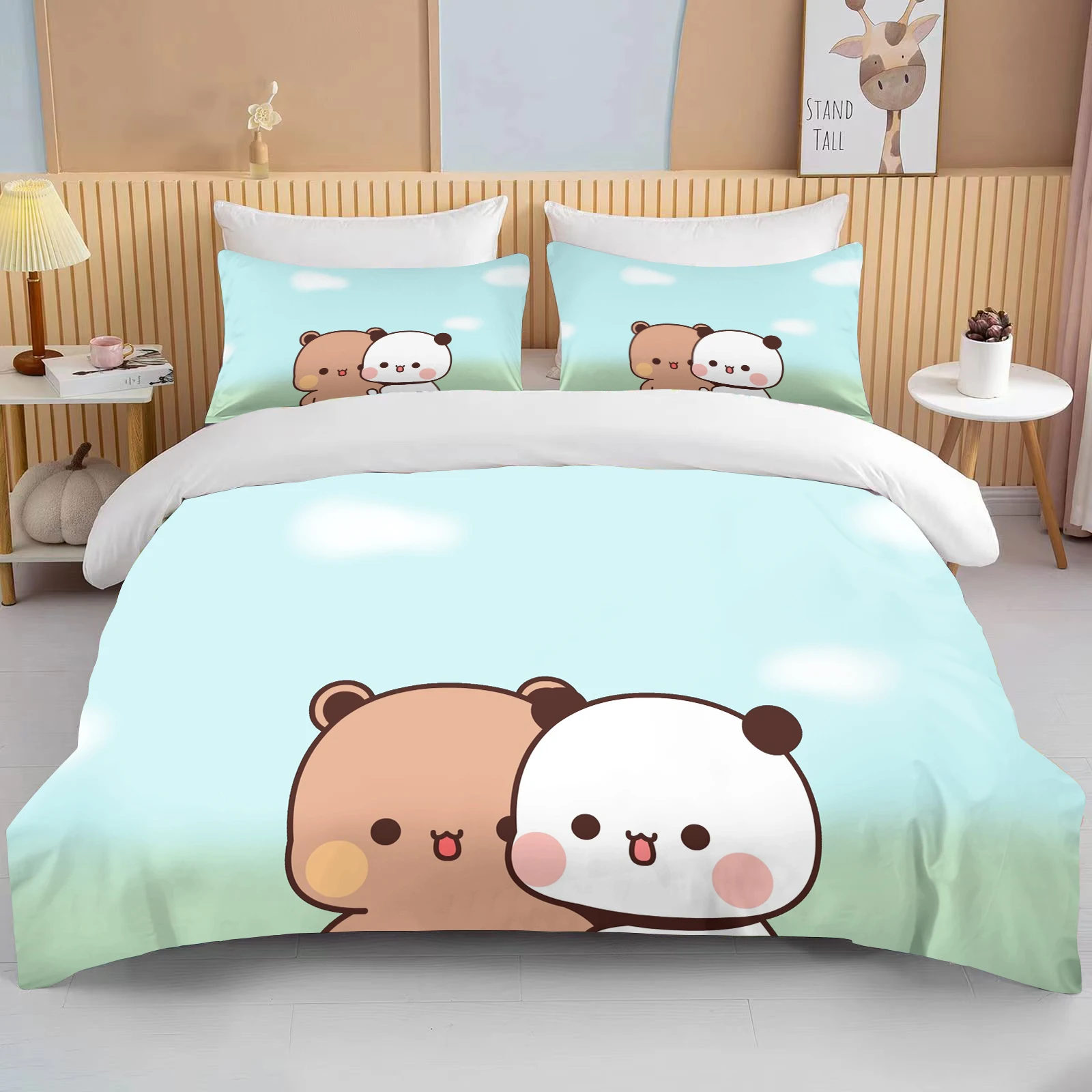 Bubu Dudu Cartoon Cute Bear Kawaii Christmas Gift King Twin Double Boys Bedding Set Microfiber or Polyester Duvet Cover Set