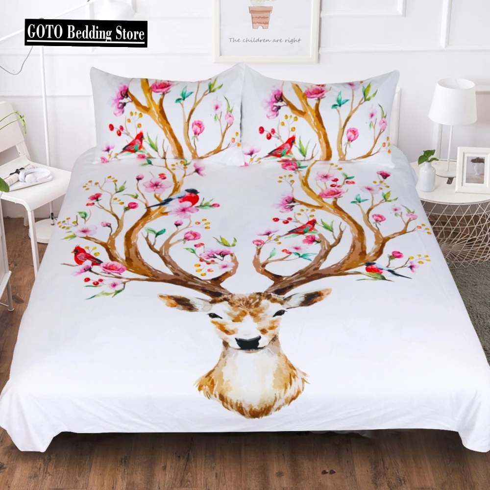 

Quilt cover Sika deer Bedding Cartoon Duvet Cover Set 3D Plum blossom deer Bed Set 2/3pcs Twin Kid Bedding Set Warm comfortable