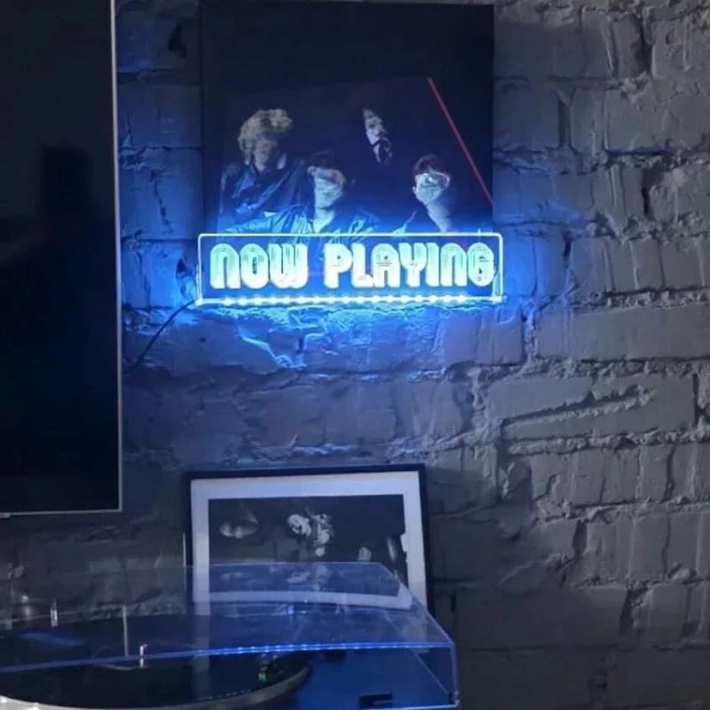 Now Playing Vinyl Record Stand CD Wall Mounted Display Acrylic Album Shelf Decor Room Lighting Gift For Him Neon Sign Holder