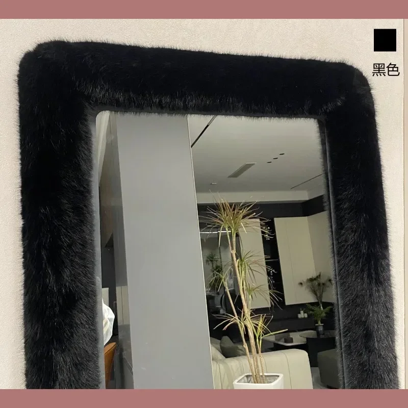 Thickened Bracket Floor to Ceiling Full Length Mirror with Smart Three Color LED Light Blue Fox Border Dressing Mirror for