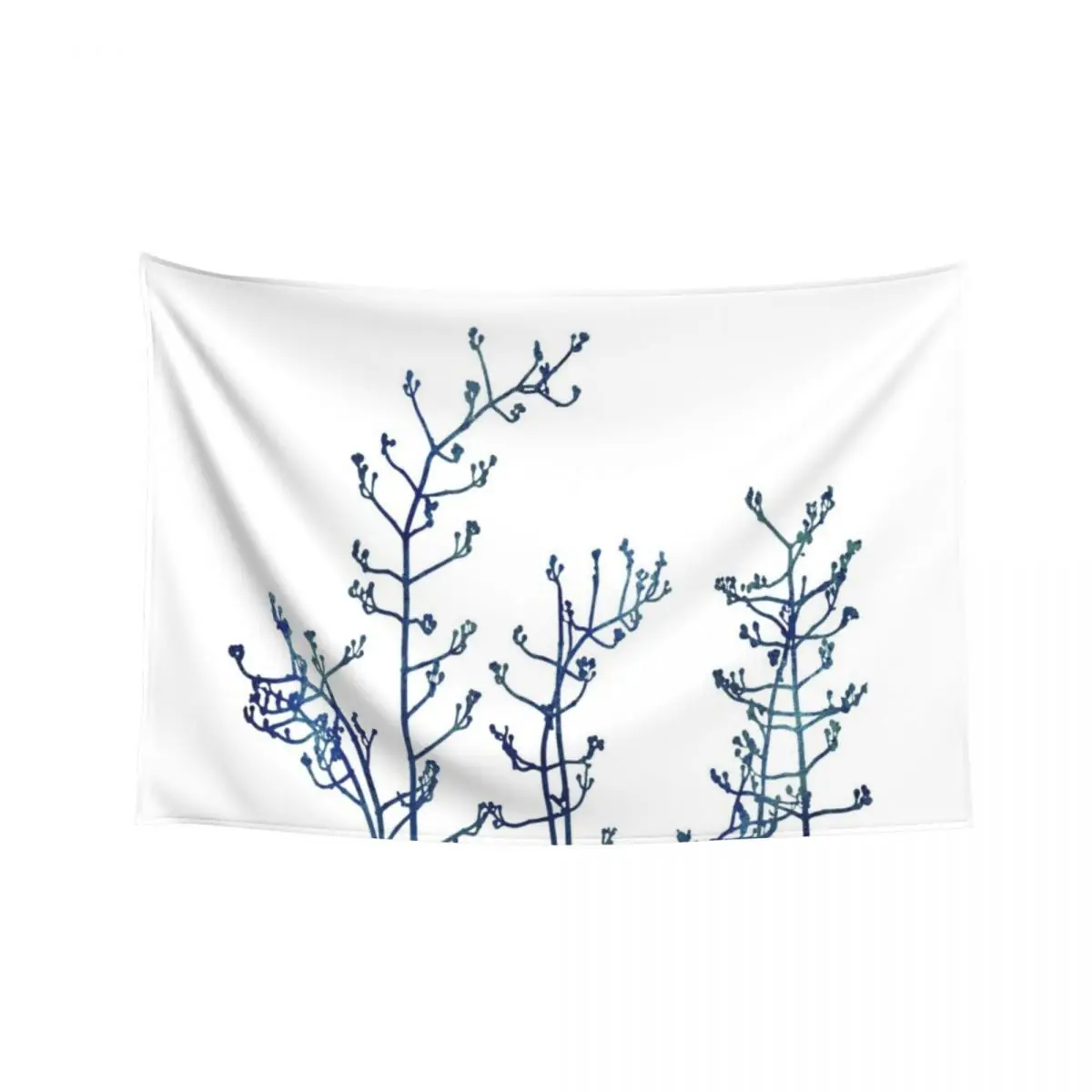 

Minimal Elegant Botanical Abstract, Blue Jasmine Silhouettes on White Tapestry Carpet Wall Tapestry