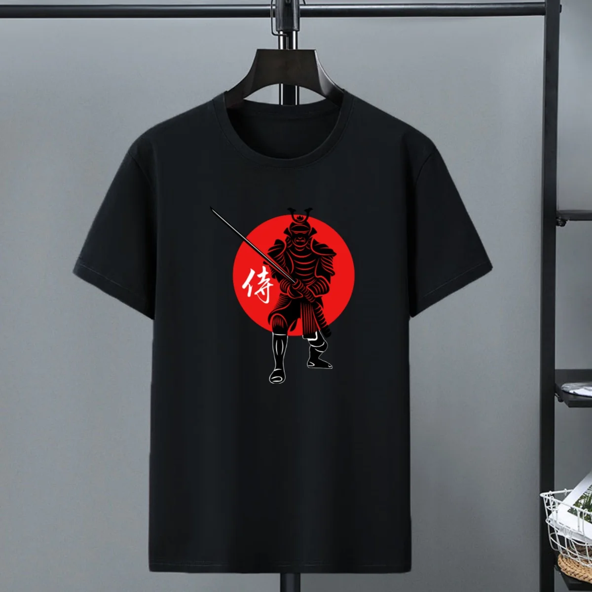 Japão samurai impressão camiseta masculina de algodão manga curta topo verão moda camiseta casual harajuku