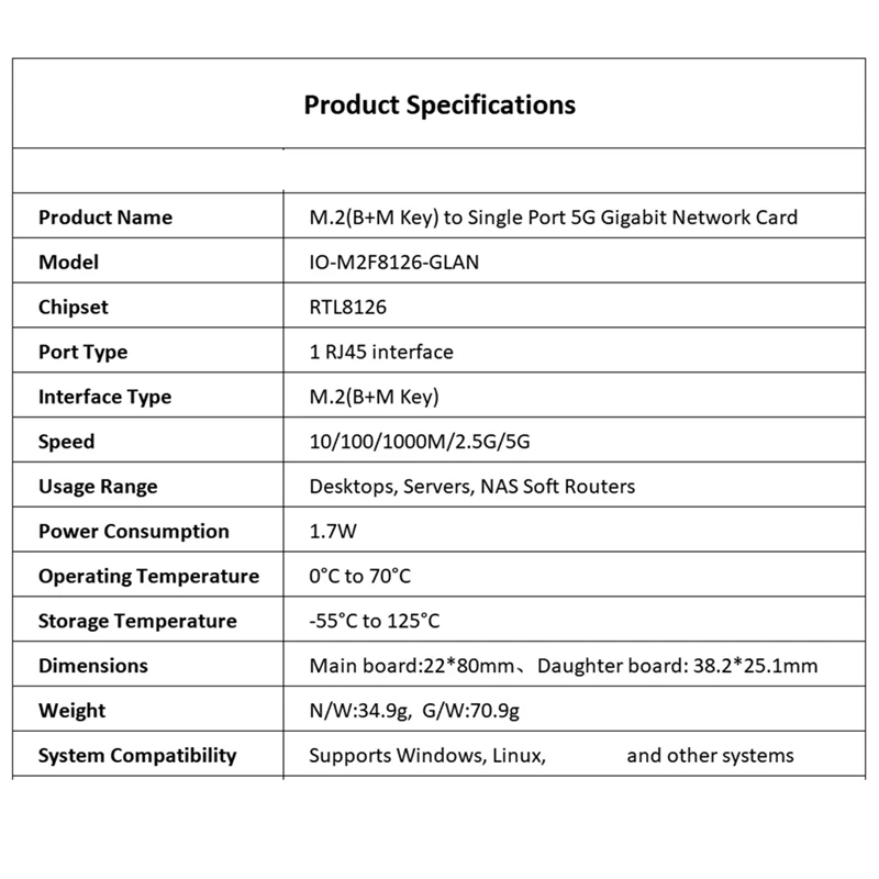 M.2 To 5G Network Card Realtek RTL8126 Chip PXE Diskless Boot E-Sports Game Network Card Wired RJ45 LAN Controller Card