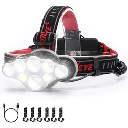 LED High Lumen Rechargeable Headlamp 8 Mode Head Lamp with Red Light Lightweight USB Head Light Waterproof Front Head Flashlight