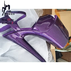 17CM Shiny PU Sexy Sandals Summer Fashion Buckle Strap Platform High Heels Women Sexy Peep Toe Extreme Stripper Pole Dance Shoes