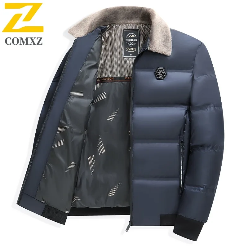 COMXZ الرجال الشتاء سترة الفراء طوق الراقية الأعمال يندبروف الباردة برهان العمل وسادة مبطنة 2025 السفر وسيم مبطن سترة