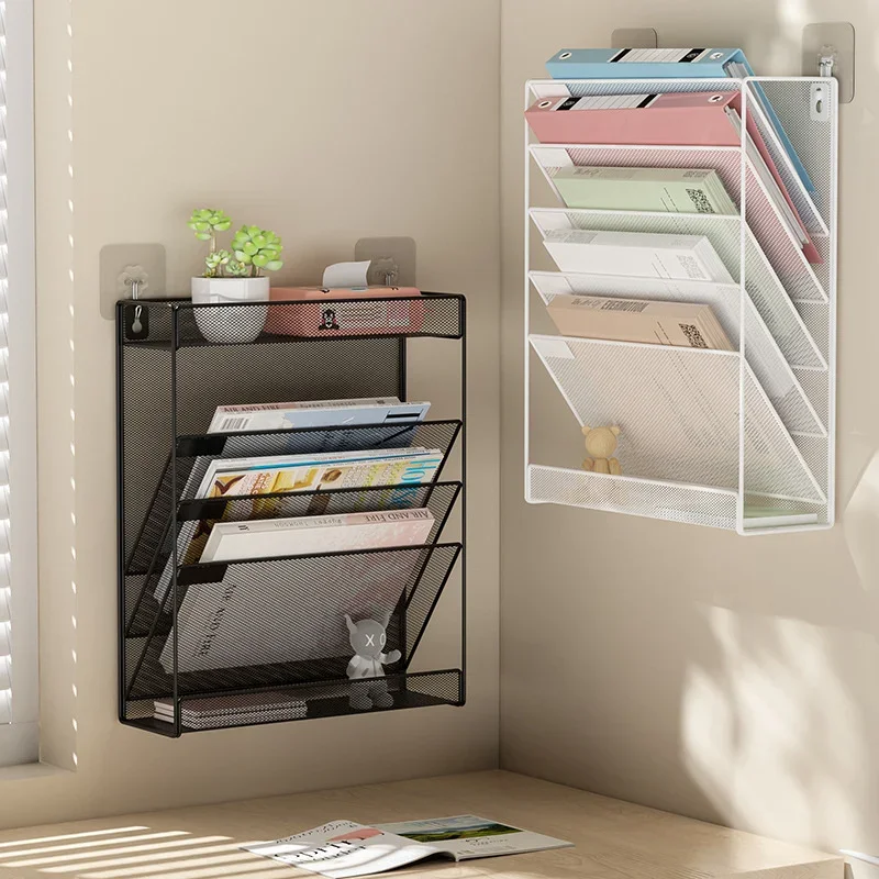 

Wall-mounted Metal Bookshelf Iron Art Newspaper Rack A4 Data Sorting Storage Basket Multi-layer Vertical Storage Rack