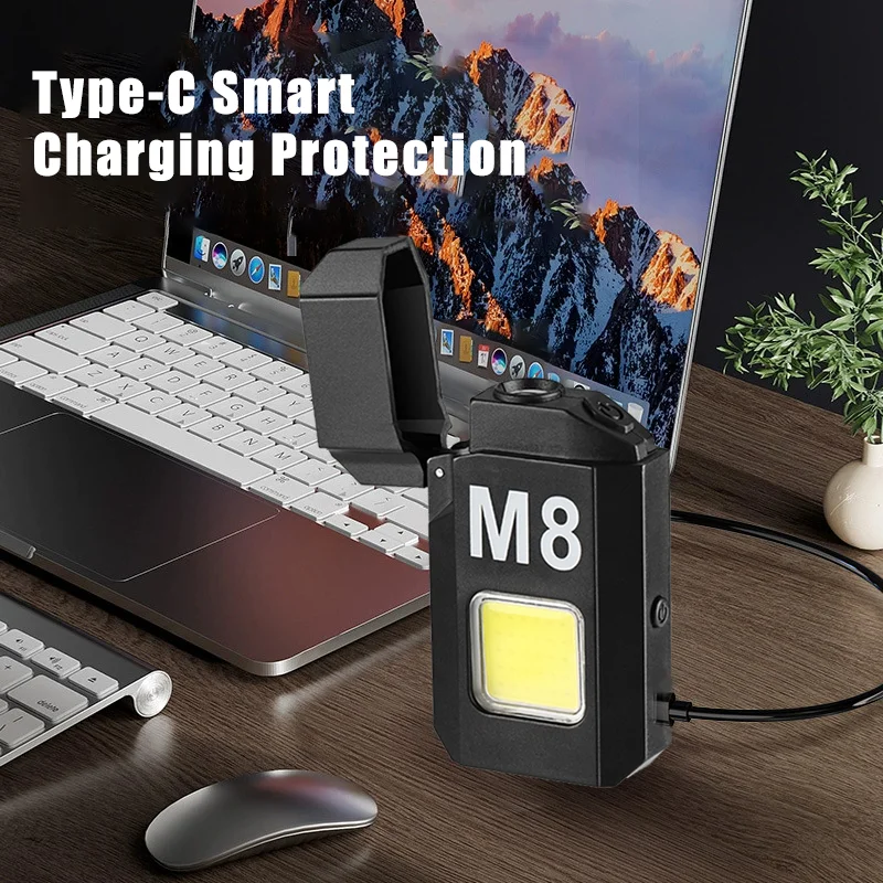 Mini Schlüssel bund Taschenlampe Cob tragbare Arbeits leuchte mit Zigaretten anzünder USB wiederauf ladbare Outdoor-Camping Angeln Taschen lampen