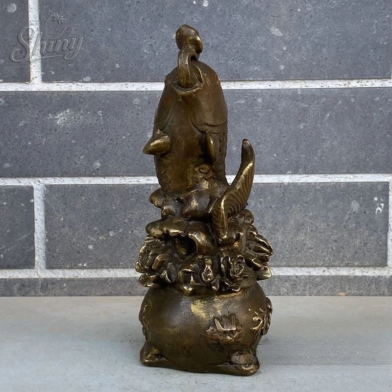 Solid Brass Lucky Carp Statue Office Desktop Decorations Chinese Wealth Texts Vintage Animal Figurines Ornaments