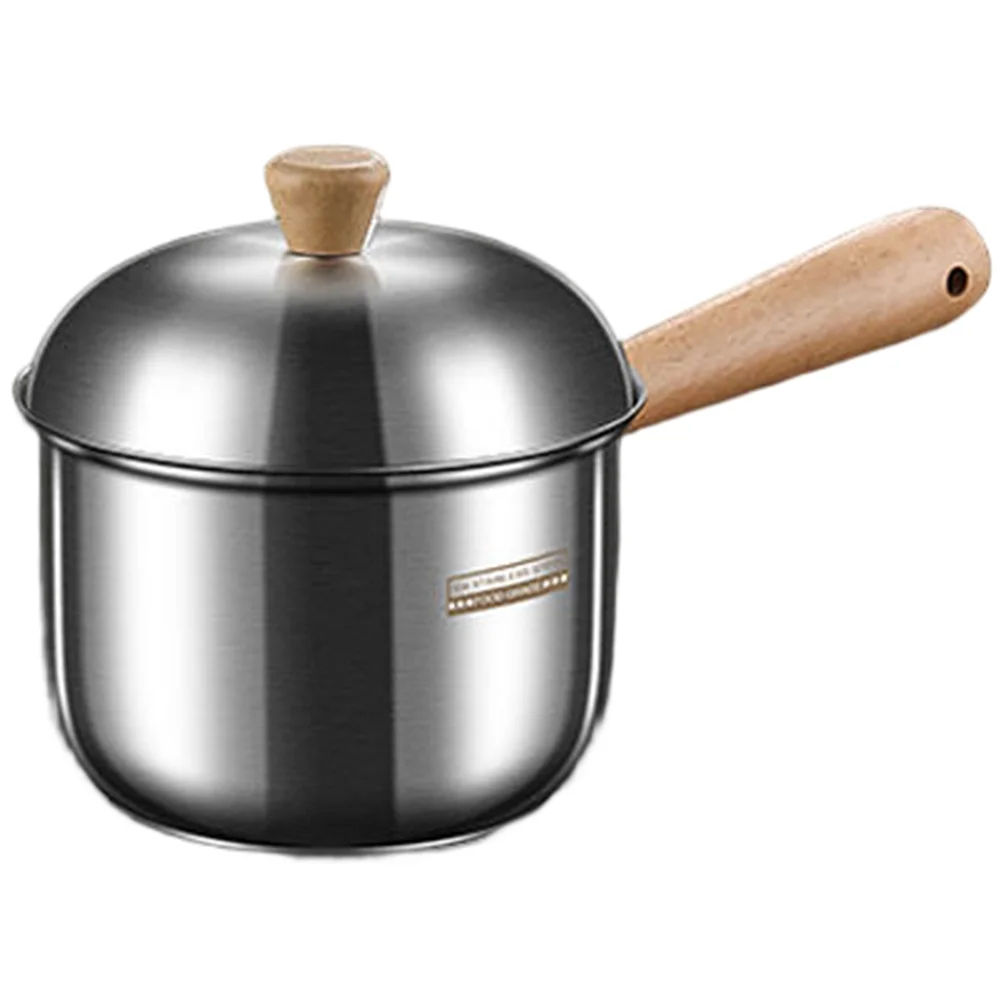 304 Stainless Steel Milk Pot with Lid 400ml 800ml Featuring Beech Wood Handle and Uniform Heating Base for Efficient Cooking