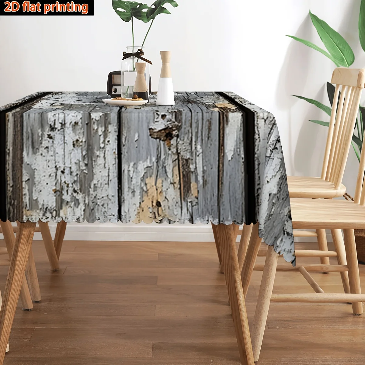 1pc 2D Flat Elegant and Simple Bark Wood Grain Printed Decorative Rectangular Tableclothzyc