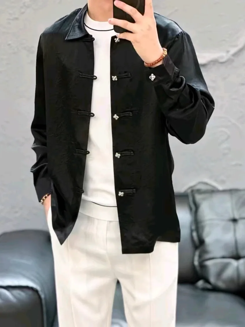 

New Spring Summer Men's Acetate Trendy Tang Suit irt Comfortable High Quali Faionable Versatile Busin Haome