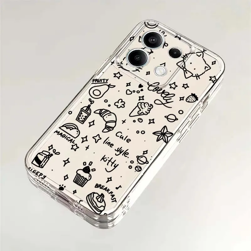 

Black Art Cat Illustration Phone Case For Xiaomi Redmi 10 11 K30 K40 K50 K60 K70 Pro Prime Plus Ultra Zoom 5G TPU Transparent
