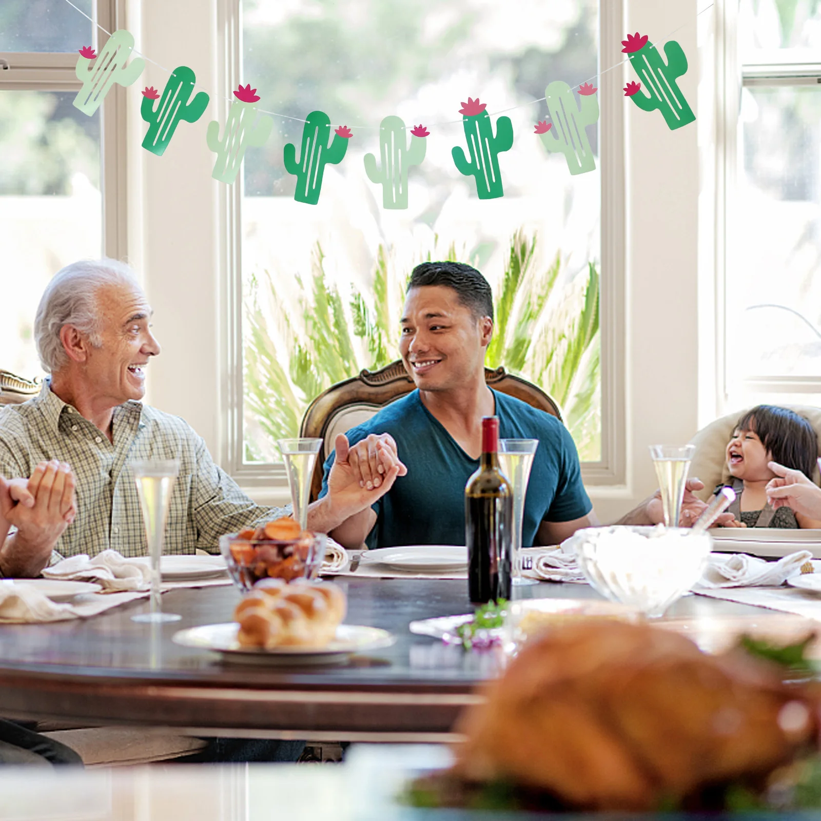 

Cactus Latte Art Wedding Party Decorations Double Sided Banner Pennant for Bridal Shower Engagement Photo Props Summer Theme