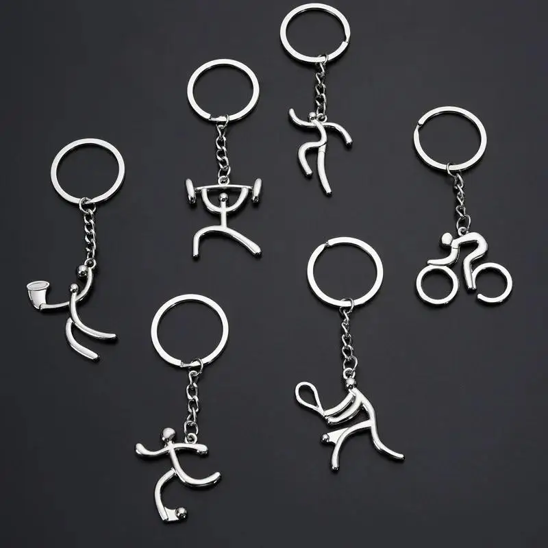 Simple Metal Sports Logo Keychain Bicycle Running Weightlifting Football Basketball Key Ring for Men Women Phone Pendant Gift