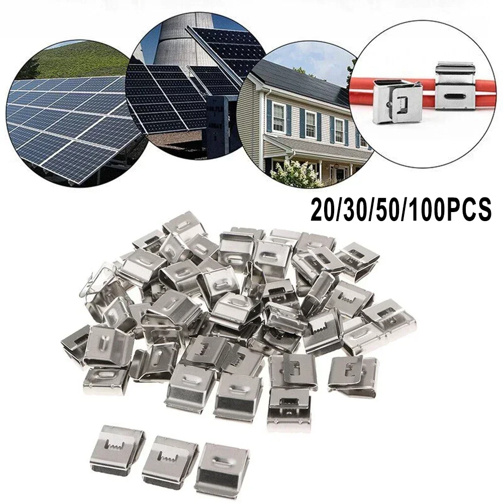 20/30/50/100Pcs Edge Clip Stainless Steel Solar PV Cable Clamp Solar PV Cable Cable Tie Solar Cable Management Clip