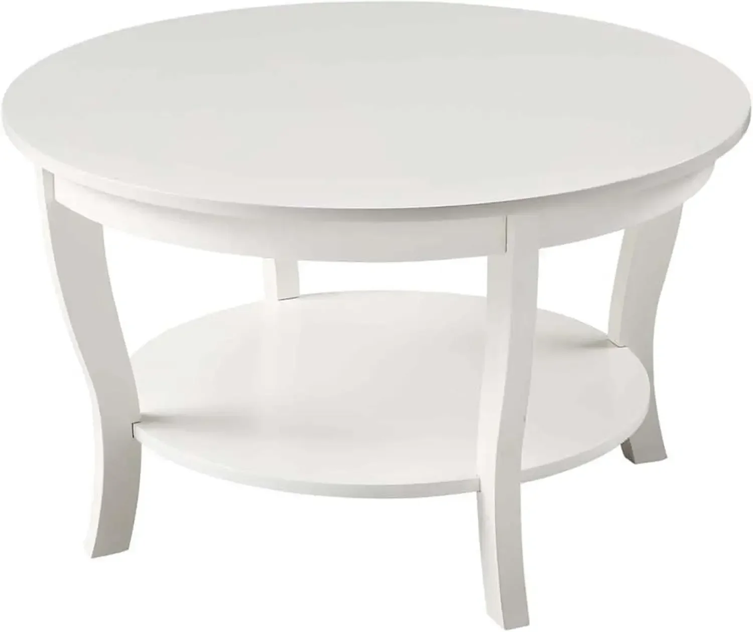 

American Heritage Round Coffee Table with Shelf, White,30"D x 30"W x 18"H