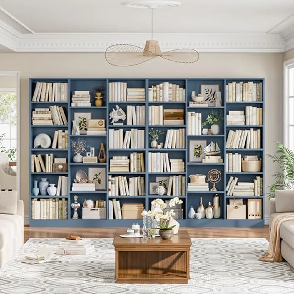 Triple Wide Bookshelf Large Bookshelf with 17 Display Shelves