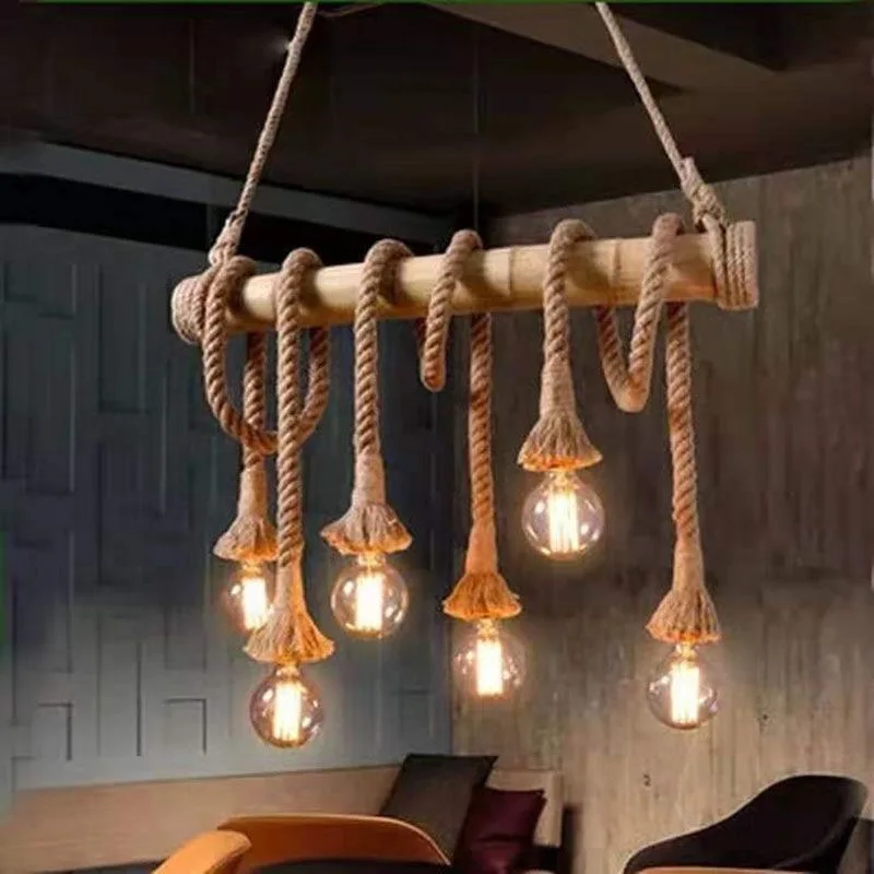 Japanese Retro Pendnat Lights Simple Creative Hemp Rope Chandelier Restaurant Bar Cafe Homestay Art Decoration LED Lamp Fixtures