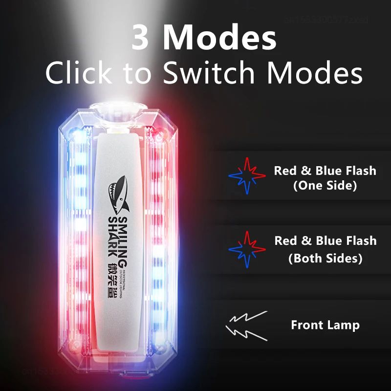 Smiling Shark JD007 Red Blue Strobe Light Police Light Warning Lights Usb Rechargeable Flashlight Shoulder Clip Lamp Outdoor