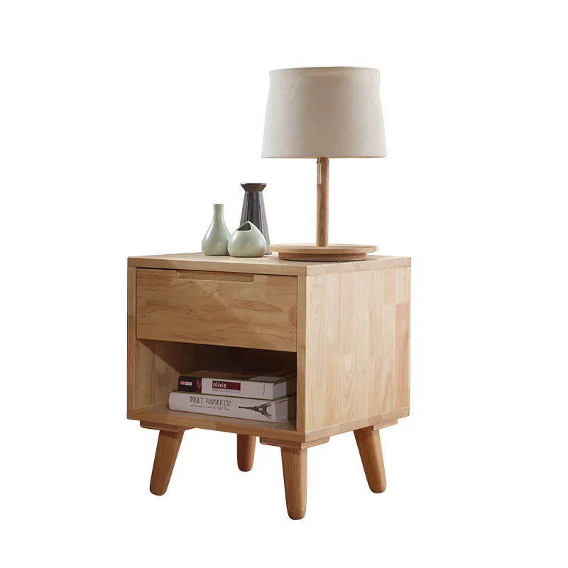 

Nordic simple solid wood bedside locker rubber log color bedside cabinet storage small