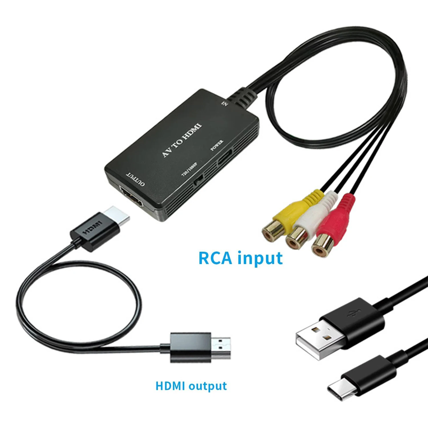Конвертер RCA в HDMI, адаптер композитного видео в HDMI, поддержка 1080P PAL/NTSC, совместим с PS one, Xbox, VHS, VCR, проигрывателями Blu-Ray DVD