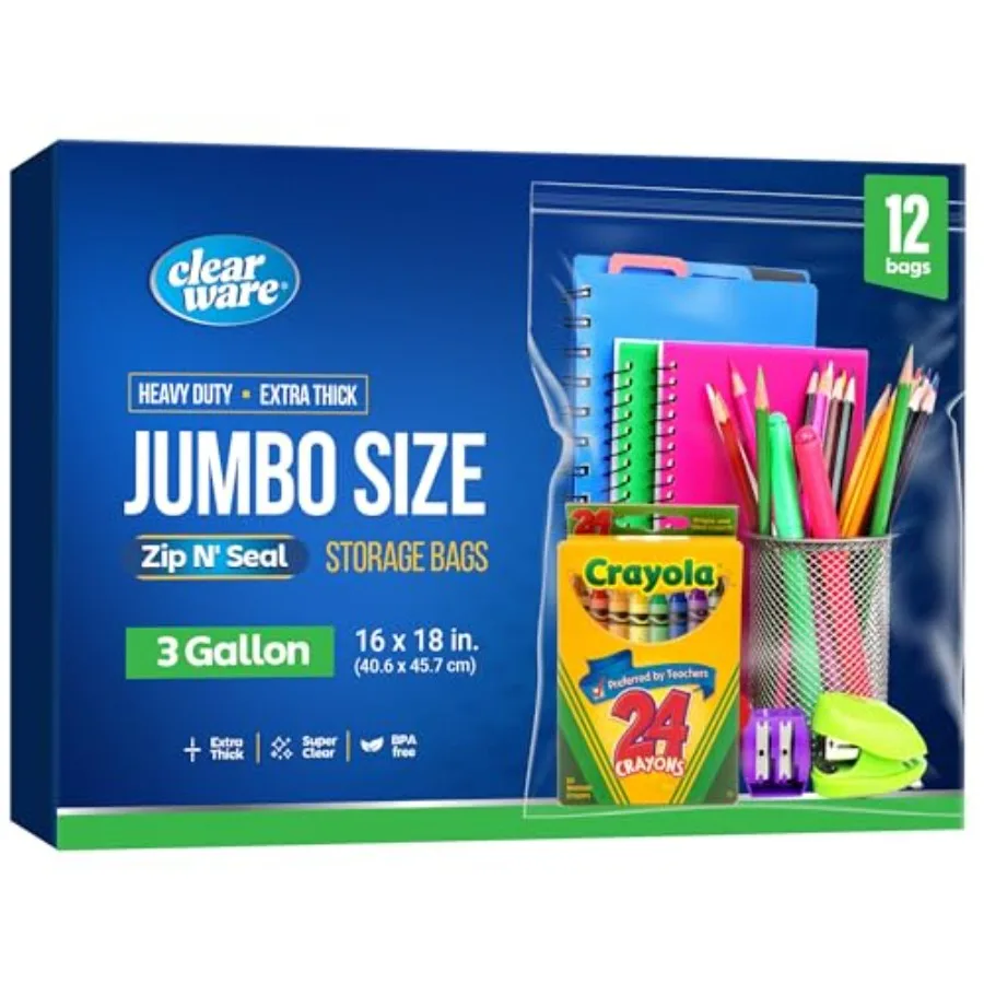 

12 больших сумок для хранения с застежкой-молнией - объем 3 галлона, размер 16 x 18, очень большие пластиковые сумки для одежды, путешествий, переездов, многоразовые, бесплатные