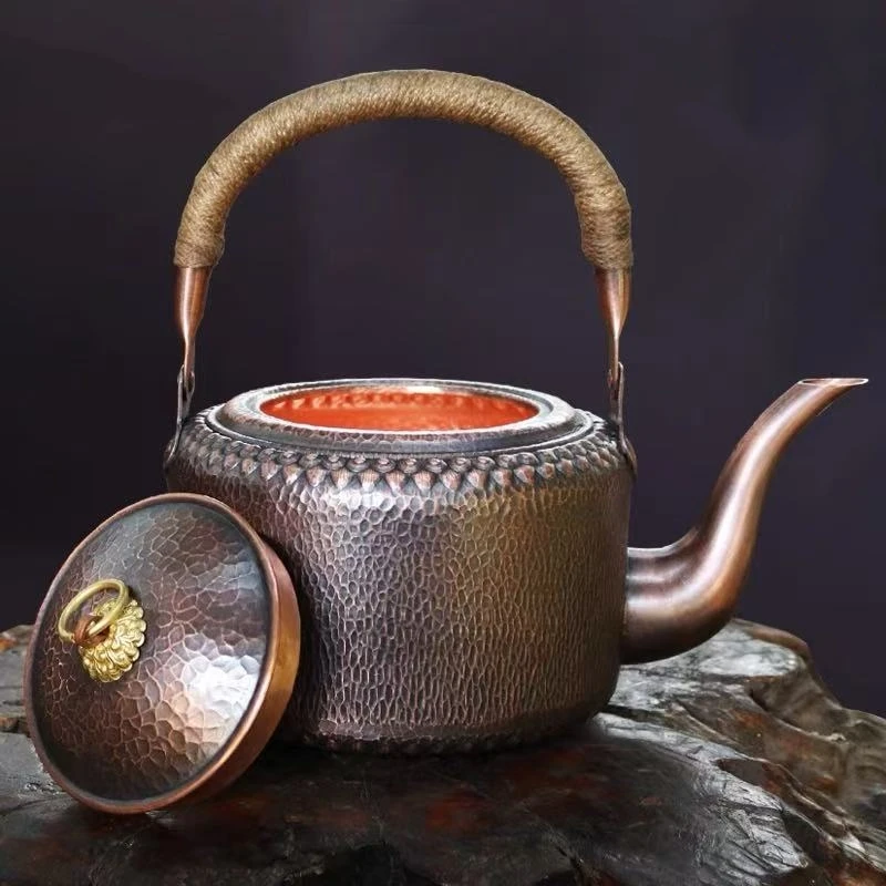 Vintage Copper Coffee Pot,Handheld Hammer Texture Weave 5 liters With lid Heat Resistant Filter Water Kettle,Handcrafted Teapot