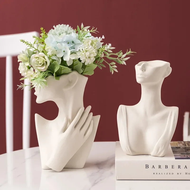Ceramic Vase Abstract Human Body Half Face Flower Arrangement Artistic Portrait Ceramic Handicraft Ornaments Flower Vase