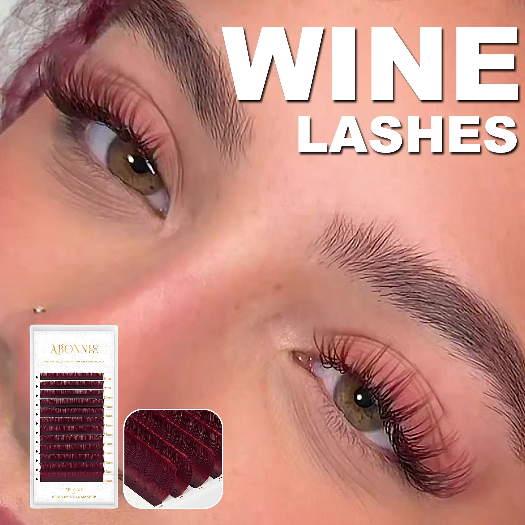 Abonnie Wine Lashes Volumen Rot Gefärbte Klassische Wimpernverlängerungen Flauschige Einzelwimpern