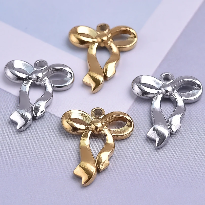 6pcs/lot Irregular Folds Square Shell Stainless Steel Pendants DIY Jewelry Making Findings Bowknot Charm Women Necklace Earrings