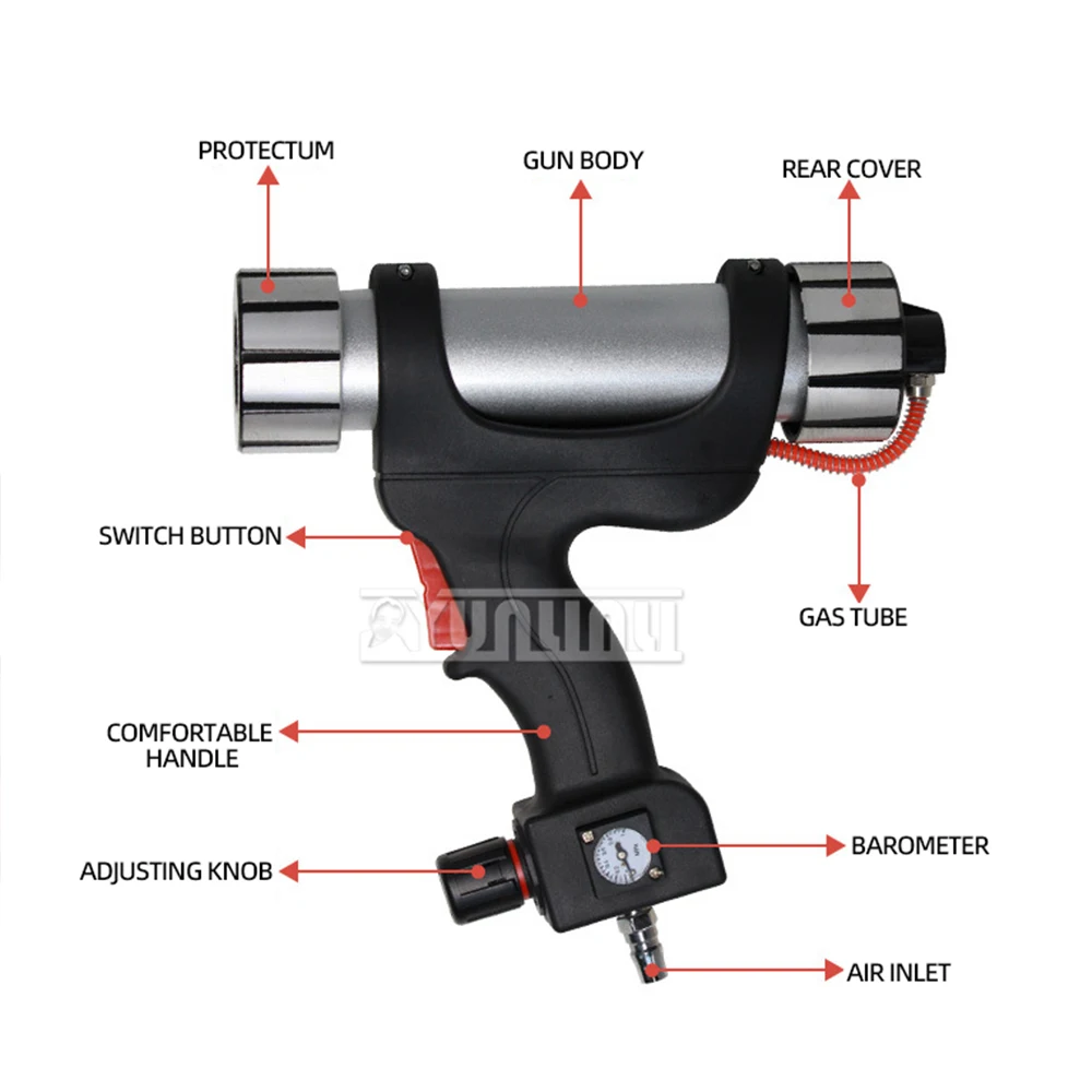 DL-803B Adjustable Speed Pneumatic Glass Glue Gun with Meter, Silicone Gun, 300ML Hard Glue Sealant Applicator Tool